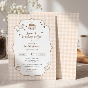 Love Is Brewing Coffee Elegant Gingham Custom Invitation
