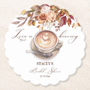 Love is brewing coffee fall bridal shower favours paper coaster