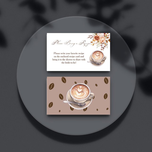 Love is brewing coffee fall bridal shower recipe enclosure card (Love is brewing coffee themed fall bridal shower recipe request enclosure card)