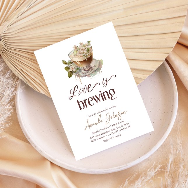 Love is Brewing Coffee Floral Bridal Shower Brunch Invitation (Creator Uploaded)