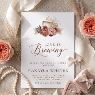 Love Is Brewing Coffee Floral Rustic Bridal Shower Invitation