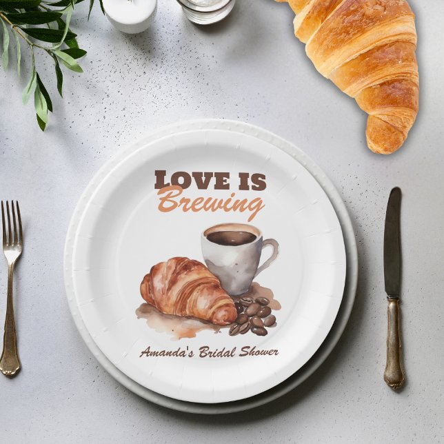 Love is Brewing Coffee French Bridal Shower Paper Plate (Creator Uploaded)