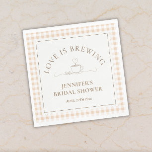 Love Is Brewing coffee Gingham Baby Shower Napkin