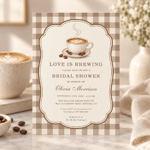 Love is Brewing Coffee Gingham Bridal Shower Invitation