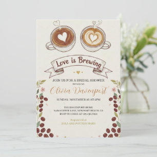 Love is Brewing Coffee Hand Drawn Bridal Shower  Invitation