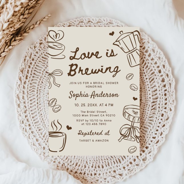 Love is Brewing Coffee Hand Drawn Bridal Shower Invitation (Creator Uploaded)