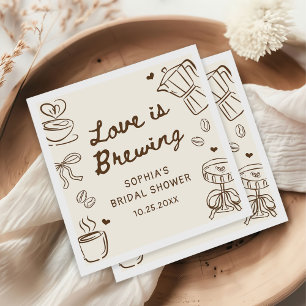 Love is Brewing Coffee Hand Drawn Bridal Shower Napkin