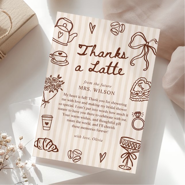 Love is Brewing Coffee Hand Drawn Bridal Shower Thank You Card (Creator Uploaded)