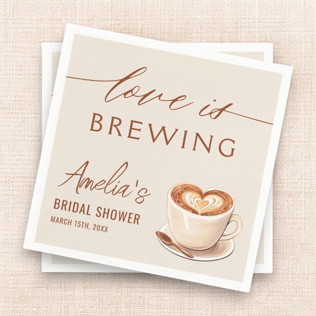 Love is Brewing Coffee Latte Bridal Shower Napkin (Creator Uploaded)