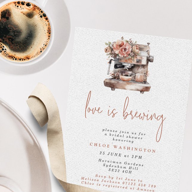 Love is Brewing Coffee Machine Bridal Shower Invitation (Creator Uploaded)