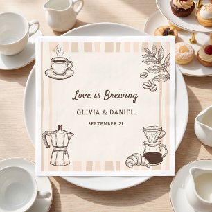 Love is Brewing Coffee Moka Pot Bridal Shower Napkin