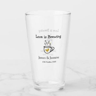 Love is Brewing coffee mug gold heart couple name Glass