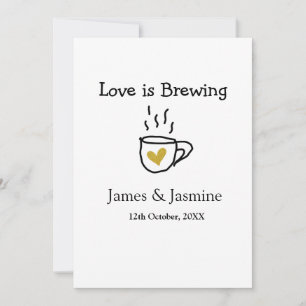 Love is Brewing coffee mug gold heart couple name Invitation