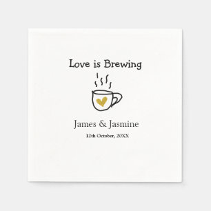 Love is Brewing coffee mug gold heart couple name Napkin