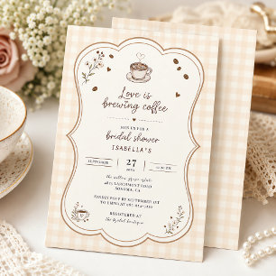 Love Is Brewing Coffee Rustic Beige Custom Invitation