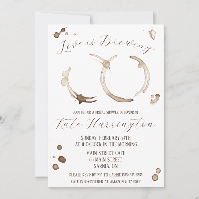Love is Brewing, Coffee, Stains, Bridal Shower Invitation (Front)