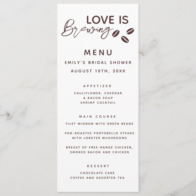 Love is Brewing Coffee Theme Bridal Shower Menu (Front)