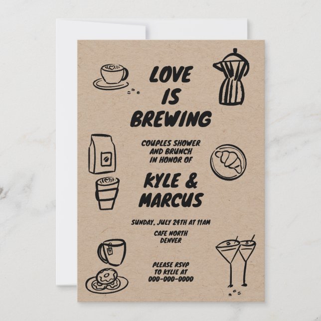 Love is Brewing Coffee Theme Couple Shower Brunch  Invitation (Front)