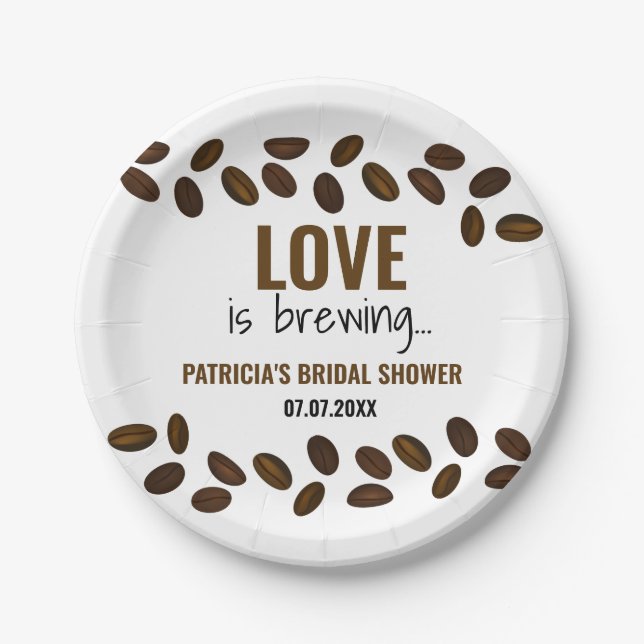 Love Is Brewing Coffee Themed Bridal Shower Paper Plate (Front)
