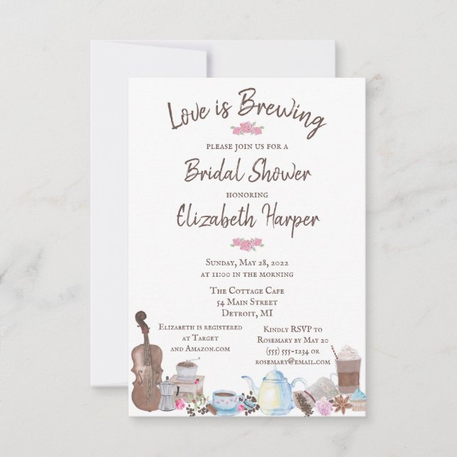 Love is Brewing, Coffee themed Shower Invitation (Front)