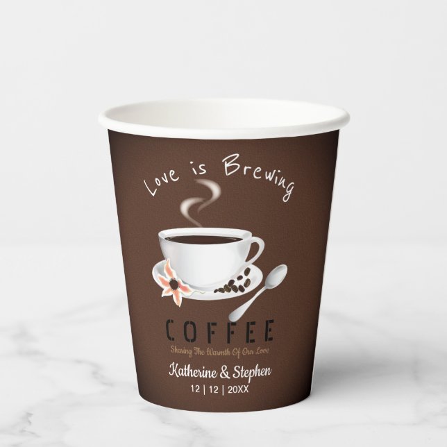 Love Is Brewing Coffee Wedding Favour Paper Cups (Back)