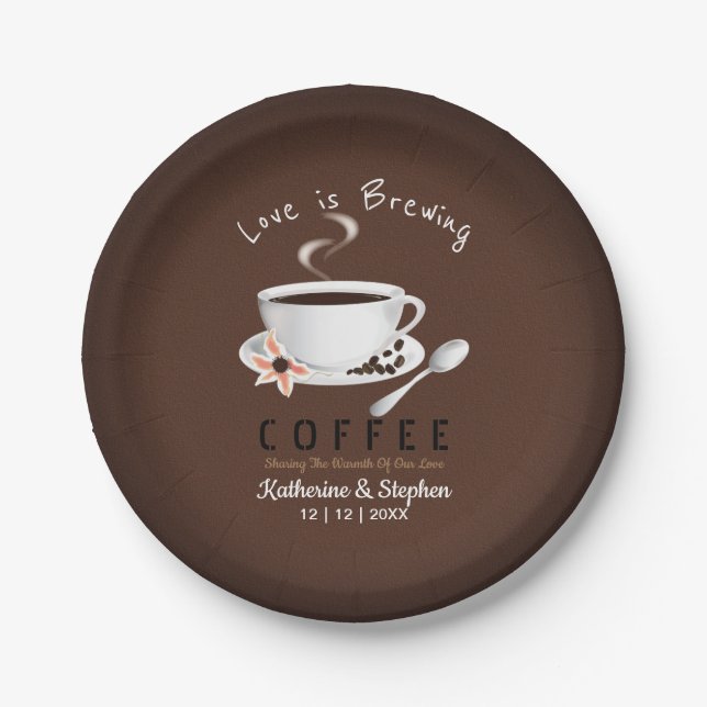 Love Is Brewing Coffee Wedding Paper Plate (Front)