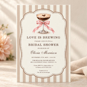 Love is Brewing Coquette Pink Bow Bridal Shower Invitation