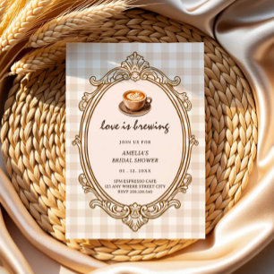 love is brewing cup gingham bridal shower invitation