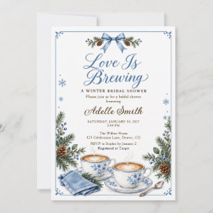 Love Is Brewing Dusty Blue Winter Bridal Shower Invitation