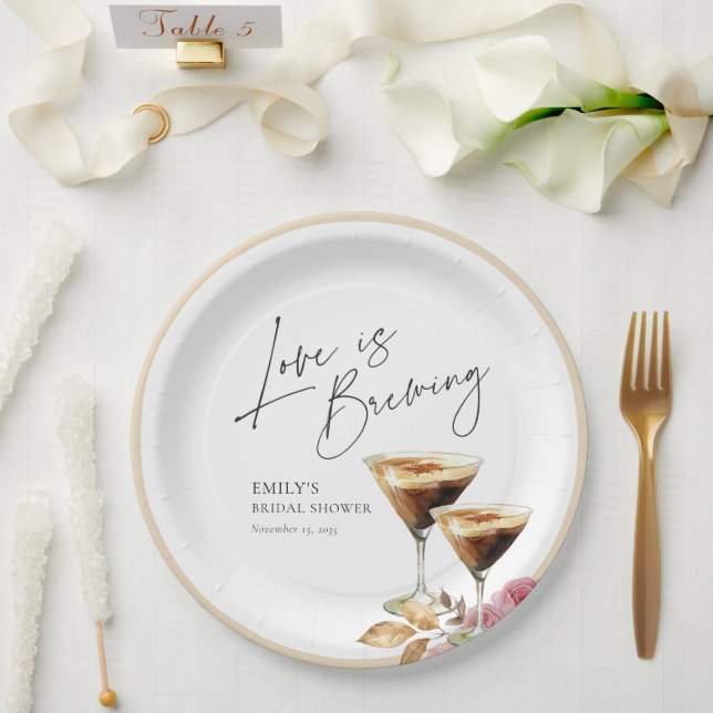 Love is Brewing Elegant Bridal Shower Paper Plate (Wedding)