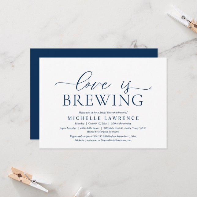 Love is Brewing, Elegant Bridal Shower Party Invitation (Front/Back In Situ)