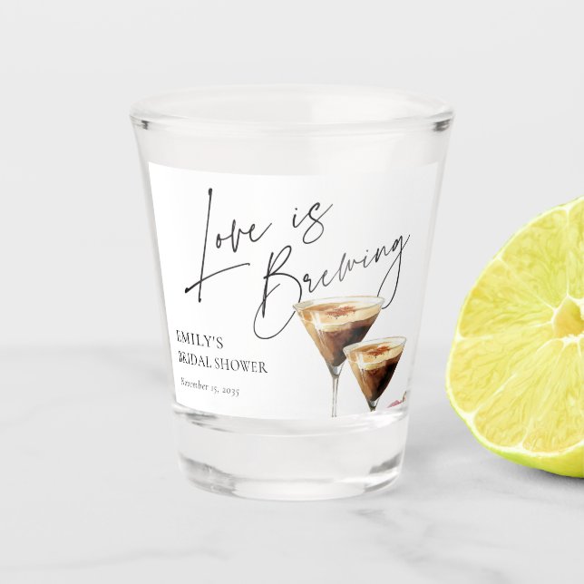 Love is Brewing Elegant Bridal Shower Shot Glass (Front)