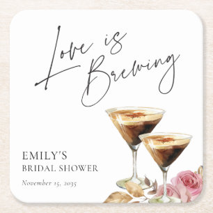 Love is Brewing Elegant Bridal Shower Square Paper Coaster