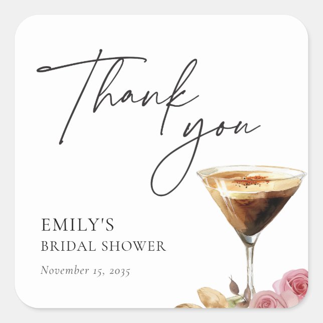 Love is Brewing Elegant Bridal Shower Square Sticker (Front)