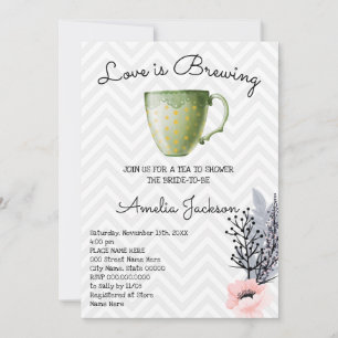 Love is Brewing Elegant Flowers Tea Bridal Shower  Invitation