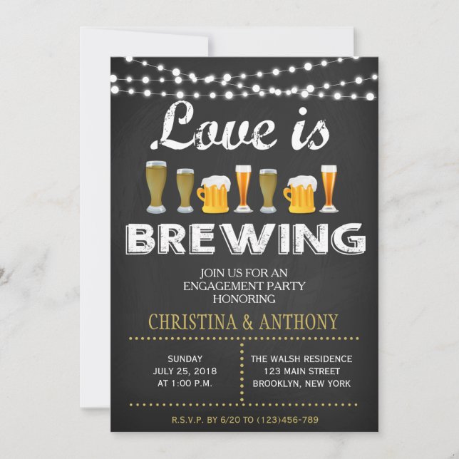 Love is Brewing Engagement Party Chalk Invitation (Front)