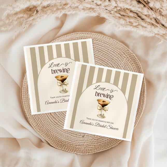 Love is Brewing Espresso Martini Bow Bridal Shower Napkin (Creator Uploaded)
