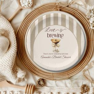 Love is Brewing Espresso Martini Bow Bridal Shower Paper Plate