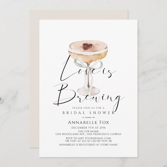Love is Brewing Espresso Martini Bridal Shower Invitation (Front/Back)