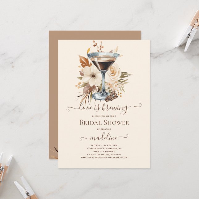 Love is Brewing Espresso Martini Bridal Shower   Invitation (Front/Back In Situ)