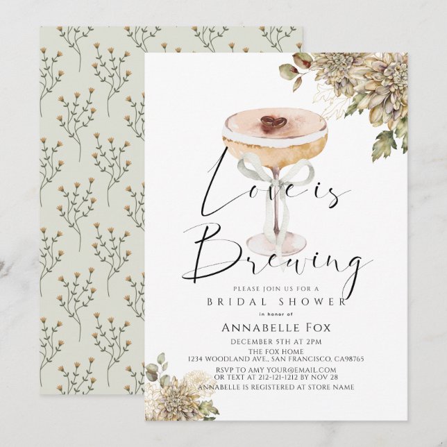 Love is Brewing Espresso Martini Bridal Shower Invitation (Front/Back)