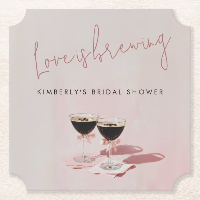 Love is Brewing Espresso Martini Bridal Shower Nap Paper Coaster (Front)