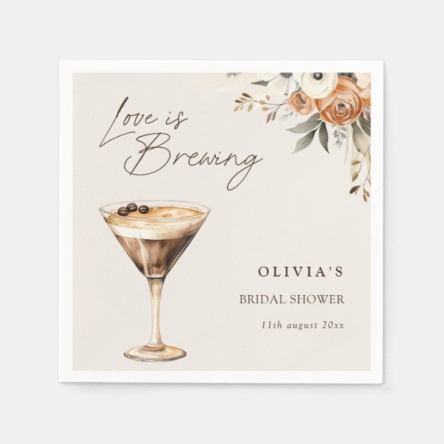 Love is Brewing Espresso Martini Bridal Shower Napkin (Front)