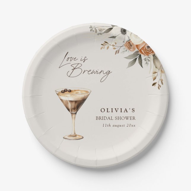 Love is Brewing Espresso Martini Bridal Shower Paper Plate (Front)