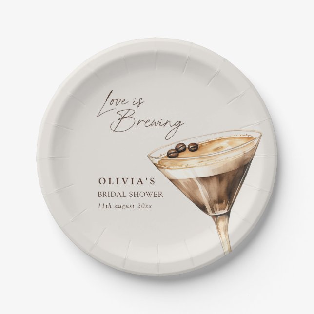 Love is Brewing Espresso Martini Bridal Shower Paper Plate (Front)