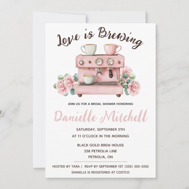 Love is Brewing, Espresso Themed Bridal Shower Invitation (Front)