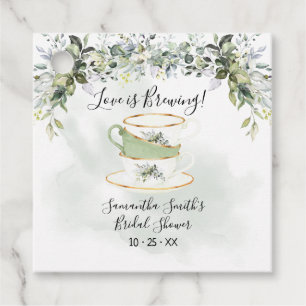 Love is brewing eucalyptus greenery tea shower favour tags