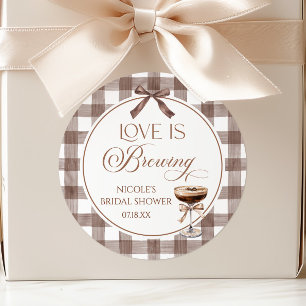 Love Is Brewing Expresso Martini Bow Bridal Shower Classic Round Sticker