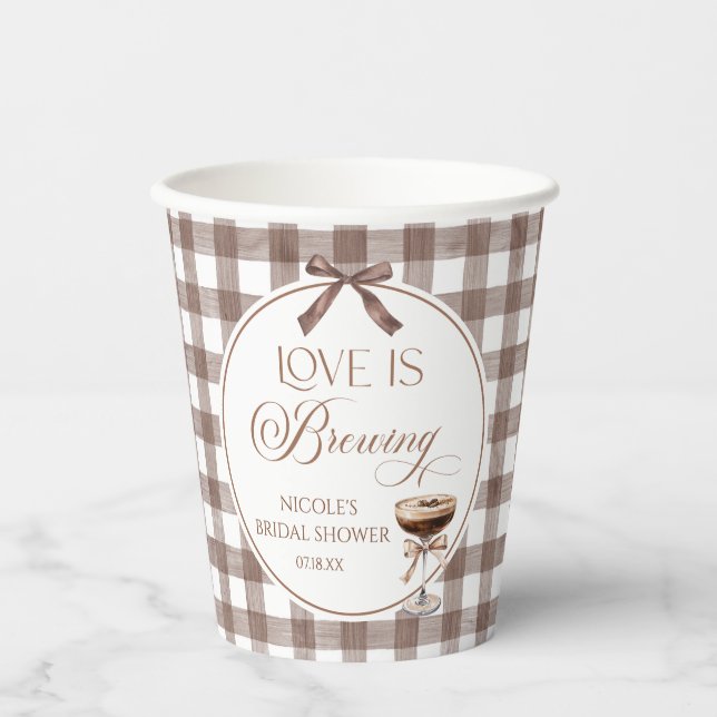 Love Is Brewing Expresso Martini Bow Bridal Shower Paper Cups (Front)