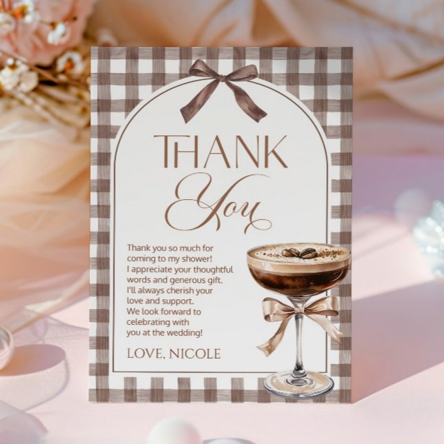 Love Is Brewing Expresso Martini Bow Bridal Shower Thank You Card (Creator Uploaded)